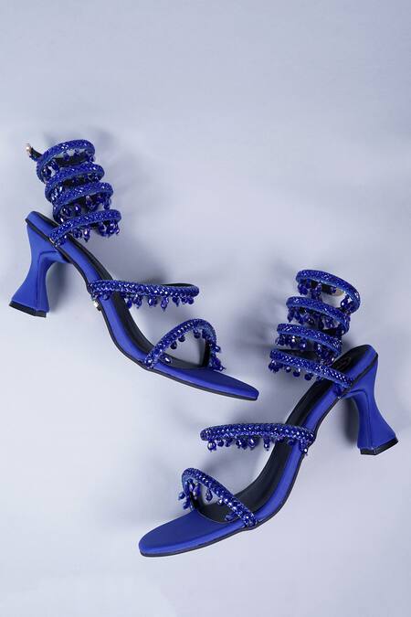 Sana K luxurious Footwear Blue Rhinestones Embellished Wrap Heels at Aza Fashions Sana K luxurious Footwear_Blue Rhinestones Embellished Wrap Heels _at_Aza_Fashions