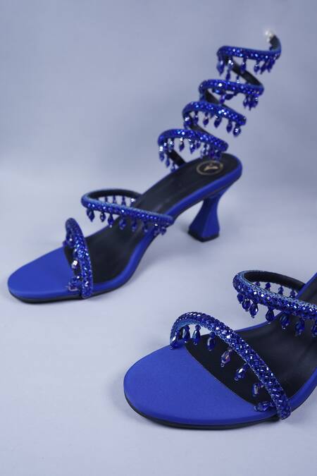 Buy Sana K luxurious Footwear Blue Rhinestones Embellished Wrap Heels Buy_Sana K luxurious Footwear_Blue Rhinestones Embellished Wrap Heels