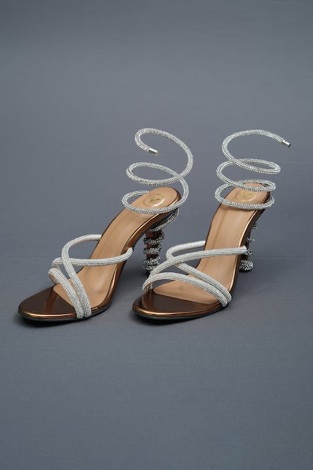 Sana K luxurious Footwear Rhinestone Studded Spring Heels 