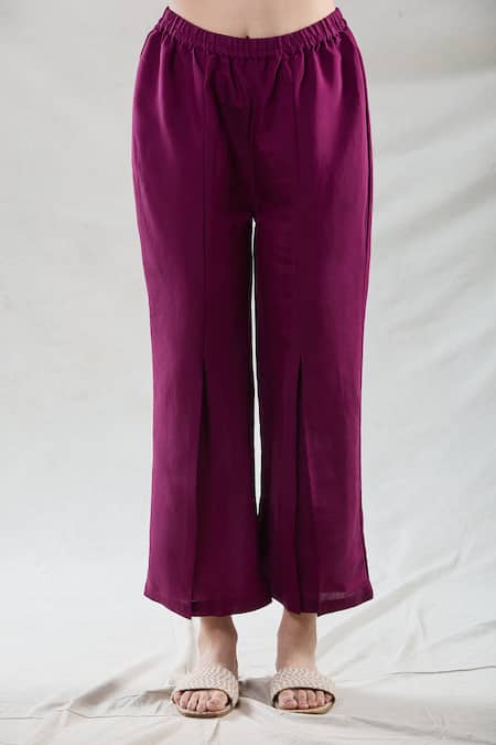 Naintara Bajaj_Purple Viscose Beads Mandarin Collar Kiaa Phool Embroidered Kurta With Pant _at_Aza_Fashions