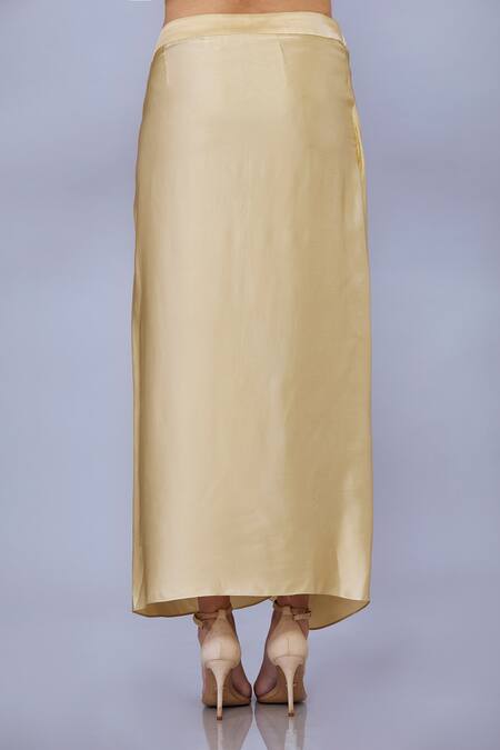 Dilnaz_Beige Blended Satin Solid Draped Skirt_Online_at_Aza_Fashions
