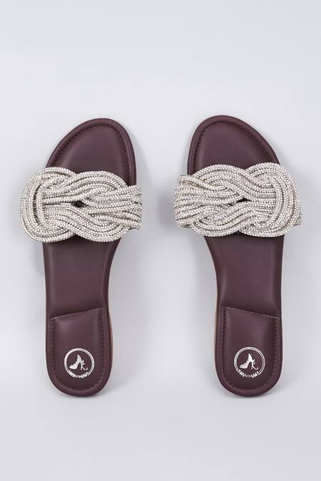 Sana K luxurious Footwear Brown Braided Embellished Strap Flats 