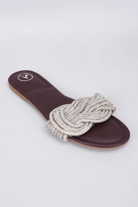 Shop Sana K luxurious Footwear Brown Braided Embellished Strap Flats at Aza Fashions Shop_Sana K luxurious Footwear_Brown Braided Embellished Strap Flats _at_Aza_Fashions