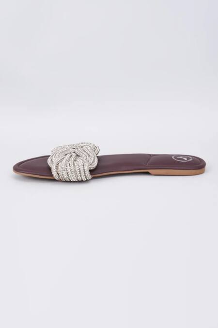 Sana K luxurious Footwear Brown Braided Embellished Strap Flats Online at Aza Fashions Sana K luxurious Footwear_Brown Braided Embellished Strap Flats _Online_at_Aza_Fashions