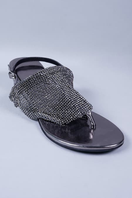 Shop Sana K luxurious Footwear Grey Crystals Stone Embellished Strap Wedges at Aza Fashions Shop_Sana K luxurious Footwear_Grey Crystals Stone Embellished Strap Wedges _at_Aza_Fashions