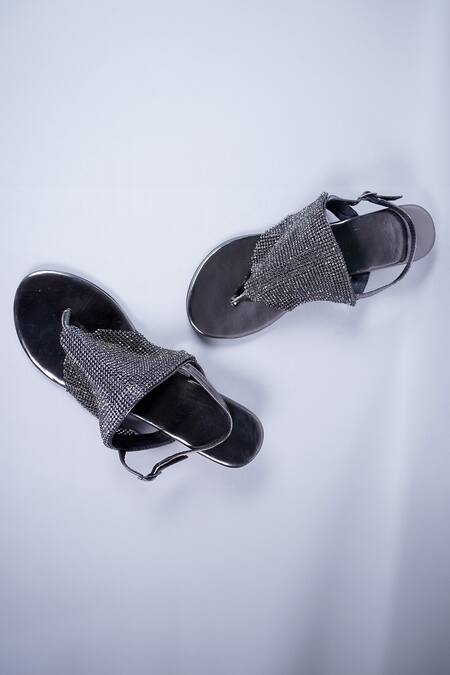 Sana K luxurious Footwear Grey Crystals Stone Embellished Strap Wedges at Aza Fashions Sana K luxurious Footwear_Grey Crystals Stone Embellished Strap Wedges _at_Aza_Fashions