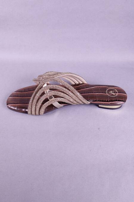 Sana K luxurious Footwear_Brown Beads, Sequins Jewel Embellished Strap Heels _Online_at_Aza_Fashions