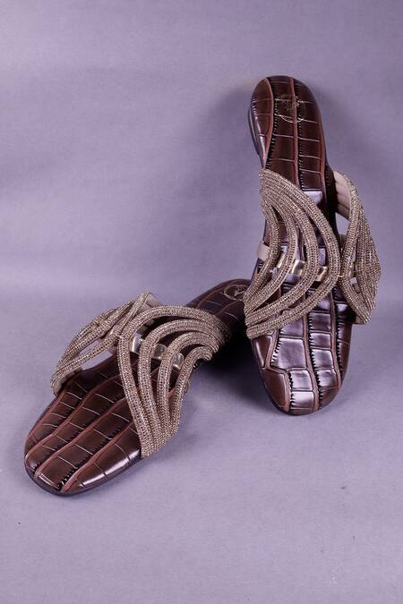 Buy_Sana K luxurious Footwear_Brown Beads, Sequins Jewel Embellished Strap Heels _Online_at_Aza_Fashions