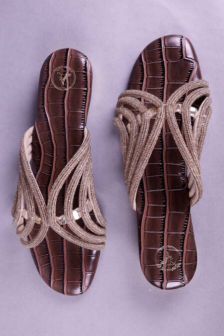 Sana K luxurious Footwear_Brown Beads, Sequins Jewel Embellished Strap Heels _at_Aza_Fashions