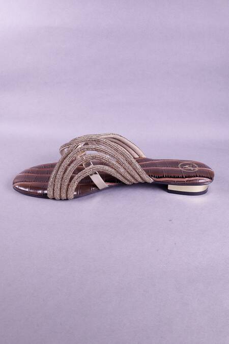 Buy_Sana K luxurious Footwear_Brown Beads, Sequins Jewel Embellished Strap Heels 