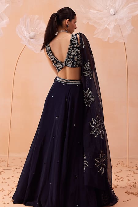 Shop Parul Gandhi Blue Organza Cut Work, Sequins Scoop Placement Embroidered Lehenga Blouse Set at Aza Fashions Shop_Parul Gandhi_Blue Organza Cut Work, Sequins Scoop Placement Embroidered Lehenga Blouse Set _at_Aza_Fashions