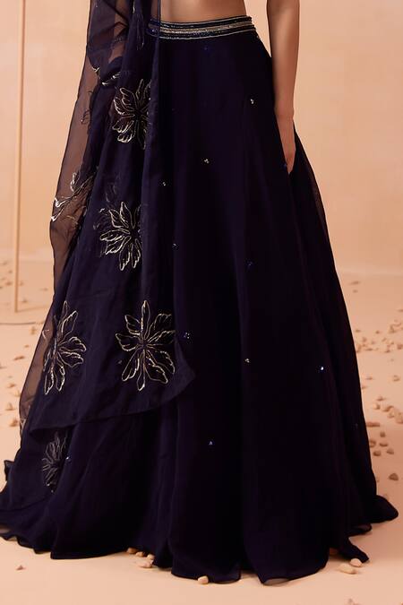 Parul Gandhi Blue Organza Cut Work, Sequins Scoop Placement Embroidered Lehenga Blouse Set Online at Aza Fashions Parul Gandhi_Blue Organza Cut Work, Sequins Scoop Placement Embroidered Lehenga Blouse Set _Online_at_Aza_Fashions