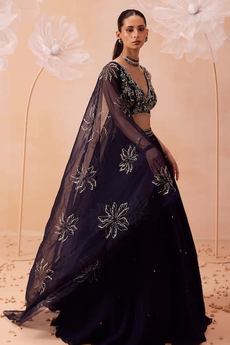 Buy Parul Gandhi Blue Organza Cut Work, Sequins Scoop Placement Embroidered Lehenga Blouse Set Online at Aza Fashions Buy_Parul Gandhi_Blue Organza Cut Work, Sequins Scoop Placement Embroidered Lehenga Blouse Set _Online_at_Aza_Fashions