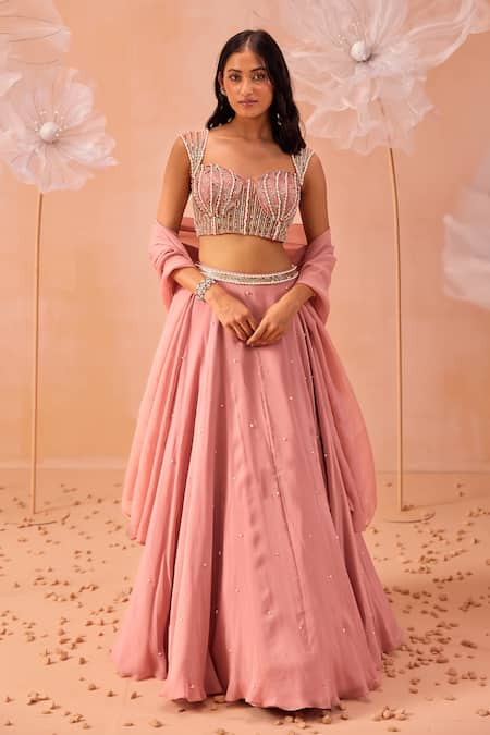 PARUL GANDHI Hand Embroidered Blouse Lehenga Set 