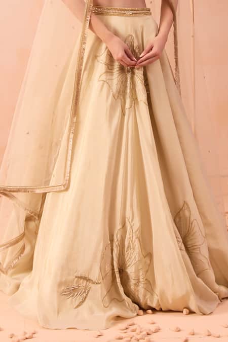 Parul Gandhi Off White Silk Organza Embroidery, Zari V-neck Sarine Hand Lehenga Set Online at Aza Fashions Parul Gandhi_Off White Silk Organza Embroidery, Zari V-neck Sarine Hand Lehenga Set _Online_at_Aza_Fashions
