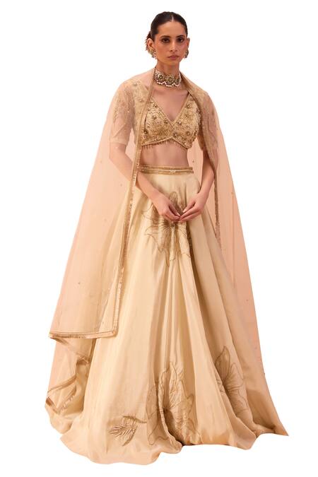 Buy Parul Gandhi Off White Silk Organza Embroidery, Zari V-neck Sarine Hand Lehenga Set Online at Aza Fashions Buy_Parul Gandhi_Off White Silk Organza Embroidery, Zari V-neck Sarine Hand Lehenga Set _Online_at_Aza_Fashions