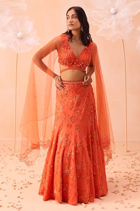 PARUL GANDHI Candy Hand Embroidered Fishcut Lehenga Set 