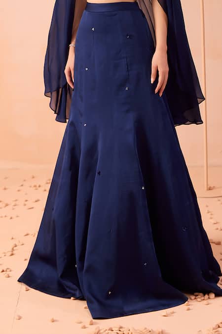 Shop Parul Gandhi Blue Silk Satin, Organza Sequins Sweetheart Hand Embroidered Cape Lehenga Set Online at Aza Fashions Shop_Parul Gandhi_Blue Silk Satin, Organza Sequins Sweetheart Hand Embroidered Cape Lehenga Set _Online_at_Aza_Fashions