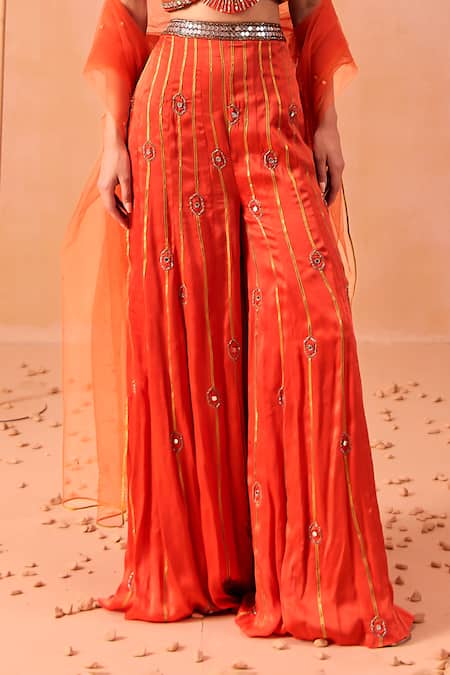 Parul Gandhi Orange Satin, Georgette Cut Work, Candy Hand Embroidered Blouse Sharara Set Online at Aza Fashions Parul Gandhi_Orange Satin, Georgette Cut Work, Candy Hand Embroidered Blouse Sharara Set _Online_at_Aza_Fashions