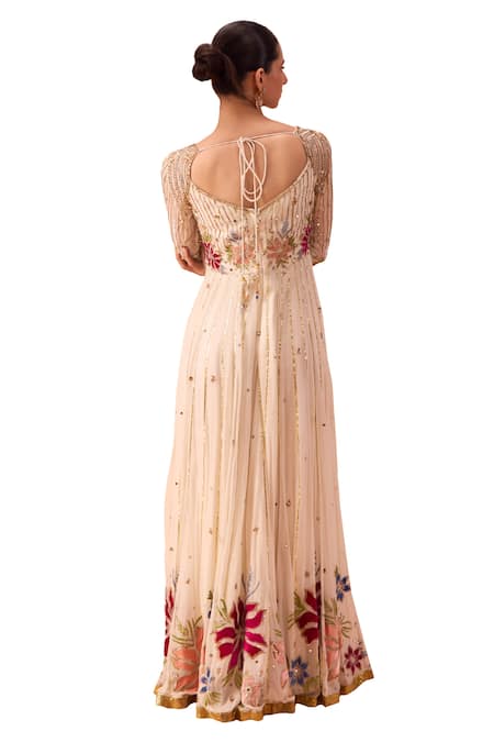 Buy_Parul Gandhi_Off White Silk Organza Pearls, Bagh Hand Embroidered Anarkali With Dupatta 