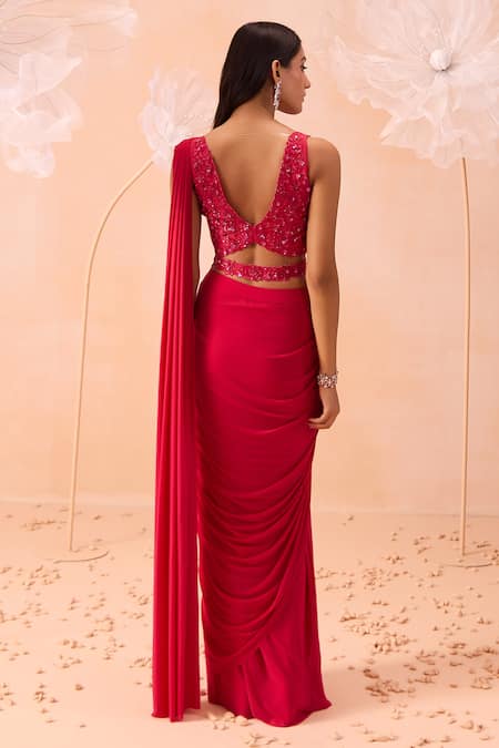 Parul Gandhi Pre-Draped Saree With Hand Embroidered Blouse 