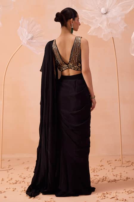 Parul Gandhi Ruffled Saree With Hand Embroidered Blouse 