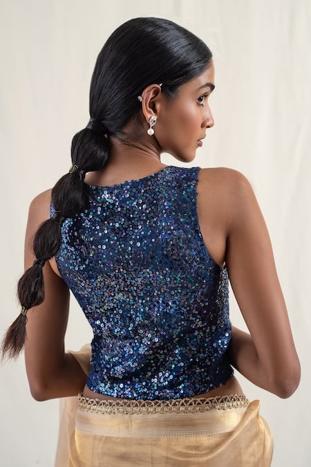 Priyanka Raajiv Aravali Sequin Embroidered Waistcoat Blouse 