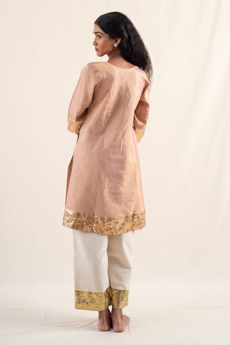 Shop_Priyanka Raajiv_Peach , , Lace, Dariba Embroidered Kurta With Pant _at_Aza_Fashions
