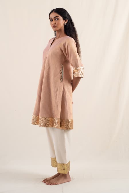 Shop_Priyanka Raajiv_Peach , , Lace, Dariba Embroidered Kurta With Pant _Online_at_Aza_Fashions