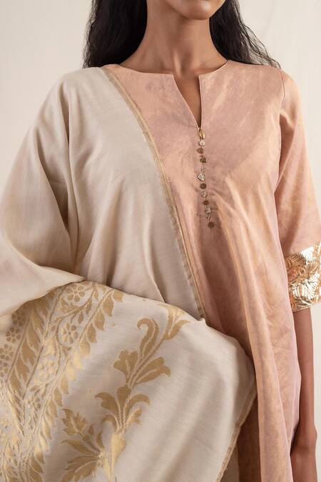 Buy_Priyanka Raajiv_Ivory Silk, Brocade Tassels Hulchul Floral Handwoven Dupatta _Online_at_Aza_Fashions