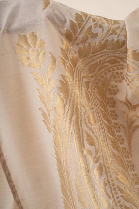 Shop_Priyanka Raajiv_Ivory Silk, Brocade Tassels Hulchul Floral Handwoven Dupatta _Online_at_Aza_Fashions