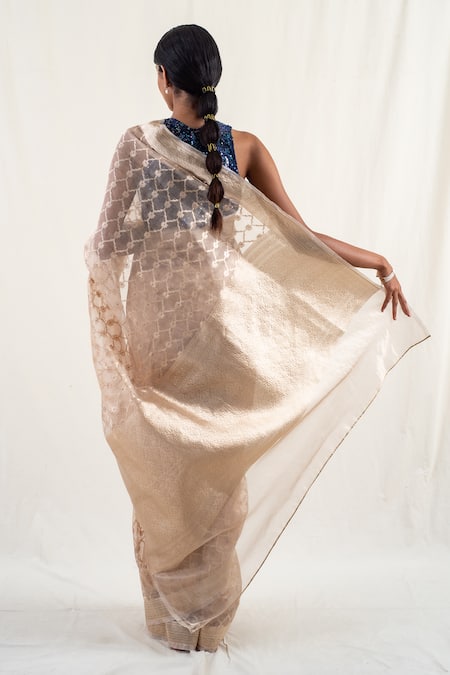 Priyanka Raajiv_Beige Silk Embroidery Ima Floral Pattern Saree With Unstitched Blouse Piece _Online_at_Aza_Fashions