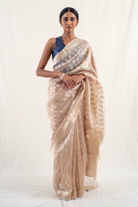 Priyanka Raajiv_Beige Silk Embroidery Ima Floral Pattern Saree With Unstitched Blouse Piece _at_Aza_Fashions