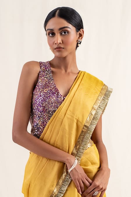 Buy Priyanka Raajiv Yellow Silk, Chanderi Tassels Janpath Border Saree With Unstitched Blouse Piece Online at Aza Fashions Buy_Priyanka Raajiv_Yellow Silk, Chanderi Tassels Janpath Border Saree With Unstitched Blouse Piece _Online_at_Aza_Fashions