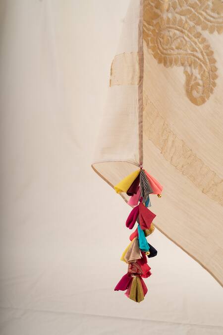 Shop_Priyanka Raajiv_Ivory Silk Brocade Floral Jhankaar And Paisley Pattern Dupatta _Online_at_Aza_Fashions