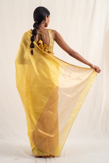 Shop_Priyanka Raajiv_Yellow Silk, Chanderi, Johri Butti Work Saree With Unstitched Blouse Piece _at_Aza_Fashions