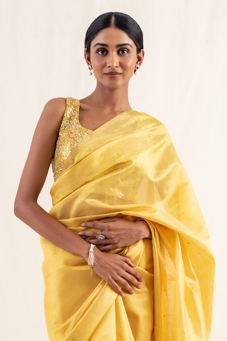 Priyanka Raajiv Yellow Silk, Chanderi, Johri Butti Work Saree With Unstitched Blouse Piece Online at Aza Fashions Priyanka Raajiv_Yellow Silk, Chanderi, Johri Butti Work Saree With Unstitched Blouse Piece _Online_at_Aza_Fashions
