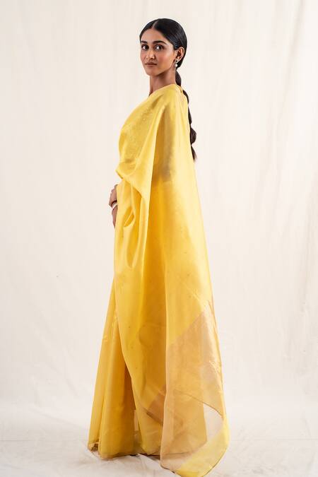 Shop_Priyanka Raajiv_Yellow Silk, Chanderi, Johri Butti Work Saree With Unstitched Blouse Piece _Online_at_Aza_Fashions
