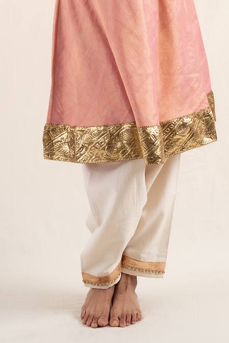 Priyanka Raajiv Pink Silk, Chanderi, Cotton Embroidery Scoop Neck Kundan Kurta With Pant Online at Aza Fashions Priyanka Raajiv_Pink Silk, Chanderi, Cotton Embroidery Scoop Neck Kundan Kurta With Pant _Online_at_Aza_Fashions