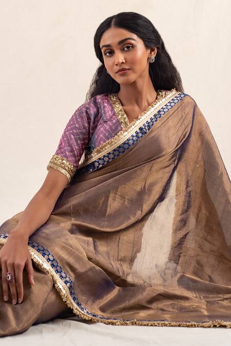 Priyanka Raajiv_Purple Silk, Chanderi Tassels Saaj Border Saree With Unstitched Blouse Piece _at_Aza_Fashions