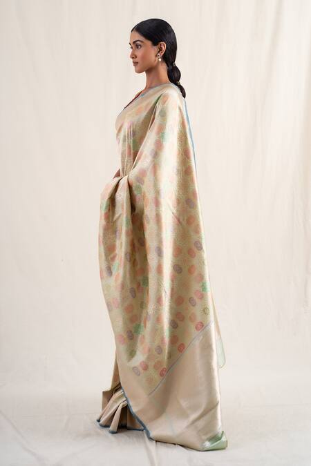 Buy_Priyanka Raajiv_Green Silk Embroidery Sadar Minakari Work Saree With Unstitched Blouse Piece _Online_at_Aza_Fashions