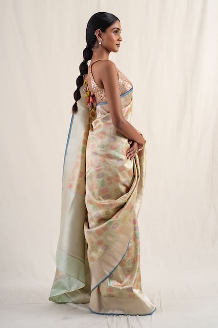 Shop_Priyanka Raajiv_Green Silk Embroidery Sadar Minakari Work Saree With Unstitched Blouse Piece _Online_at_Aza_Fashions