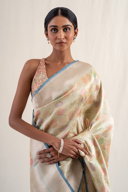 Priyanka Raajiv_Green Silk Embroidery Sadar Minakari Work Saree With Unstitched Blouse Piece _at_Aza_Fashions