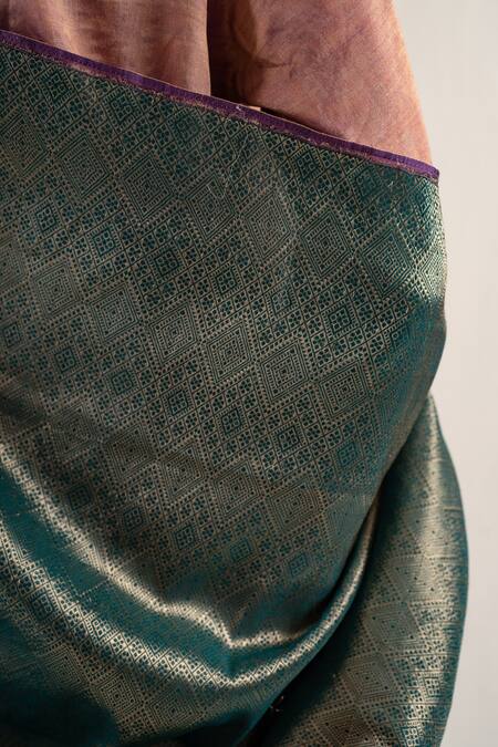 Priyanka Raajiv_Green Silk, Brocade Tassels Shokhi Geometric Pattern Dupatta _at_Aza_Fashions