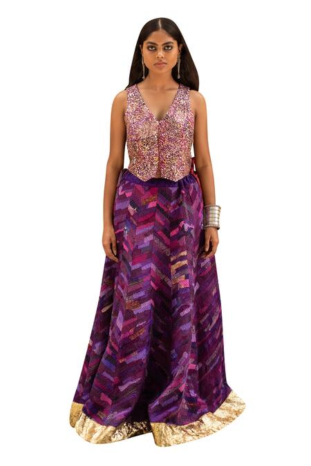 Priyanka Raajiv Purple Silk Tassels Sooq Printed Lehenga Online at Aza Fashions Priyanka Raajiv_Purple Silk Tassels Sooq Printed Lehenga _Online_at_Aza_Fashions