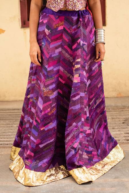 Buy_Priyanka Raajiv_Purple Silk Tassels Sooq Printed Lehenga 