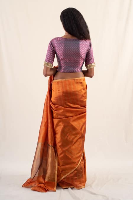 Shop_Priyanka Raajiv_Purple Silk Brocade Hand Embroidered Beads V Neck Sundar Blouse _at_Aza_Fashions