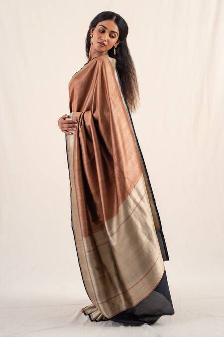 Buy_Priyanka Raajiv_Brown , Organza Zuri Border Work Saree With Unstitched Blouse Piece _Online_at_Aza_Fashions