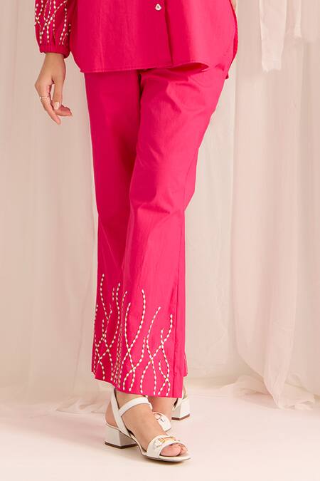 Sonal Pasrija Pink Cotton Sequins, Beads Collared Embellished Shirt With Pant Online at Aza Fashions Sonal Pasrija_Pink Cotton Sequins, Beads Collared Embellished Shirt With Pant _Online_at_Aza_Fashions