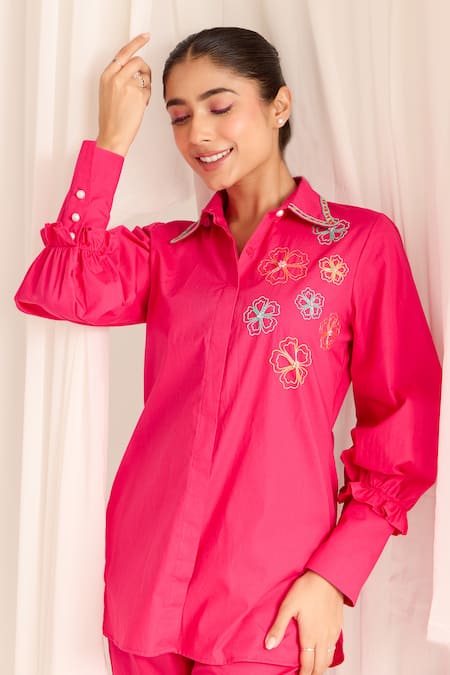 Buy Sonal Pasrija Pink Cotton Sequins, Beads, Embroidery Blossom Embellished Shirt With Pant Online at Aza Fashions Buy_Sonal Pasrija_Pink Cotton Sequins, Beads, Embroidery Blossom Embellished Shirt With Pant _Online_at_Aza_Fashions
